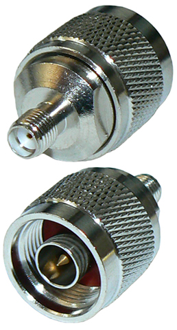 N-type male to SMA female straight inter-series adaptor, DC-11 GHz, 50 Ohms – nickel plated